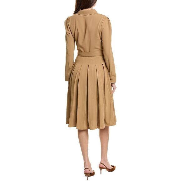 English Factory Womens  Pleated Collared Midi Dress, Brown - Picture 2 of 3